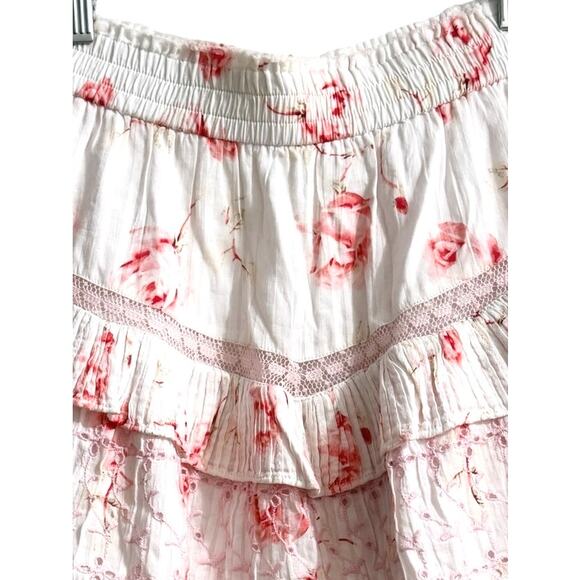 LoveShackFancy Tanisha Pink Lace Eyelet Mini Tiered Ruffle Floral Skirt S ($275) - Picture 4 of 7